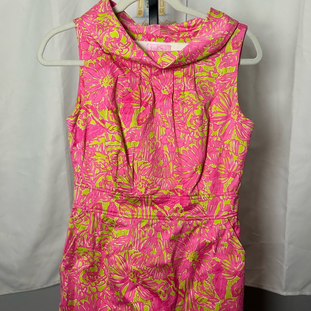 Lilly Pulitzer Bright Floral Sleeveless Dress in Hot Pink & Lime